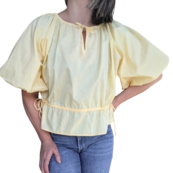 Vintage Peasant Blouse – Buttercream Yellow Puff Sleeve Boho Prairie Top - Picture 4 of 12